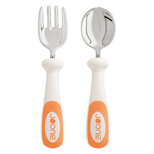 주니 유아용 자기주도 316스텐 스푼 + 포크 세트, 오렌지, 1개