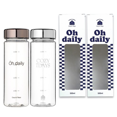오데일리 보온보냉 메탈 트라이탄 물병, BLACK + WHITE, 500ml, 1세트