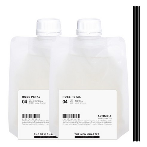 아로니카 챕터 디퓨저 리필 200ml x 2p + 섬유스틱 블랙 5p 세트, 로즈페탈, 1세트