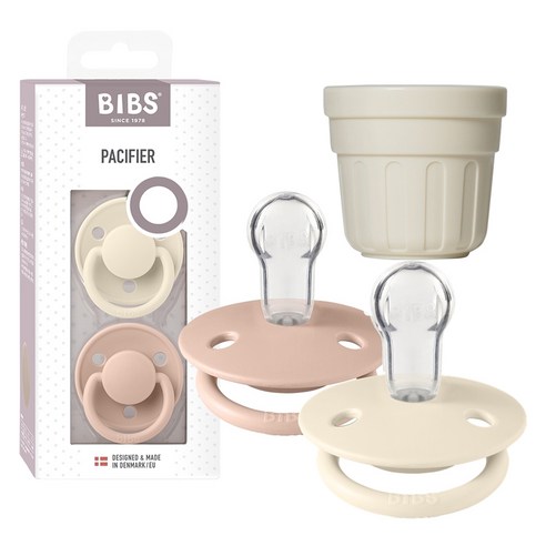 BIBS 유아용 디럭스 실리콘 쪽쪽이 2종 + 전용캡 세트, ONE SIZE(36개월미만), 아이보리 + 블러쉬, 1세트