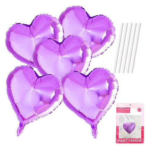 파티쇼 하트 은박 풍선 45cm 5p + 빨대 5p 세트, 라벤다(풍선), 1세트