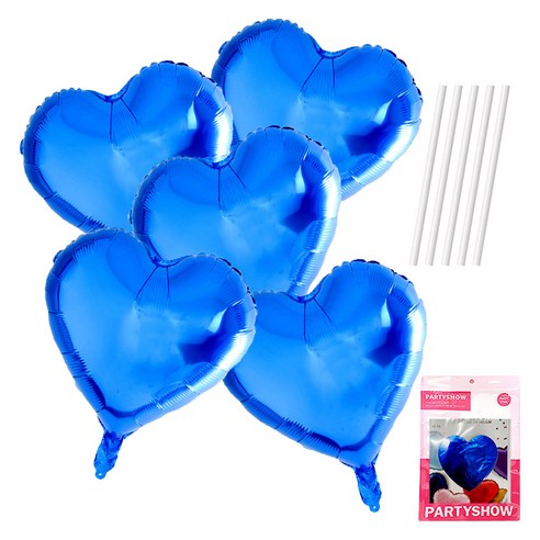 파티쇼 하트 은박 풍선 45cm 5p + 빨대 5p 세트, 블루(풍선), 1세트