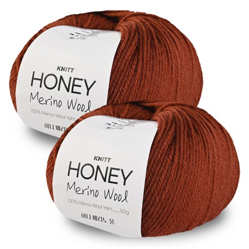 니뜨 허니 메리노 울 뜨개실 50g, 22 브라운, 2개