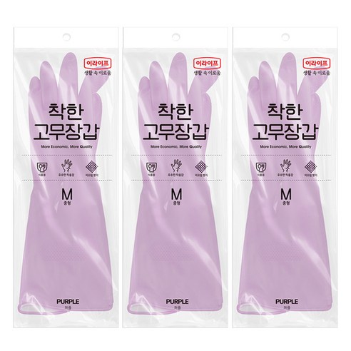 이라이프 착한 고무장갑, 퍼플, 중(M), 3개