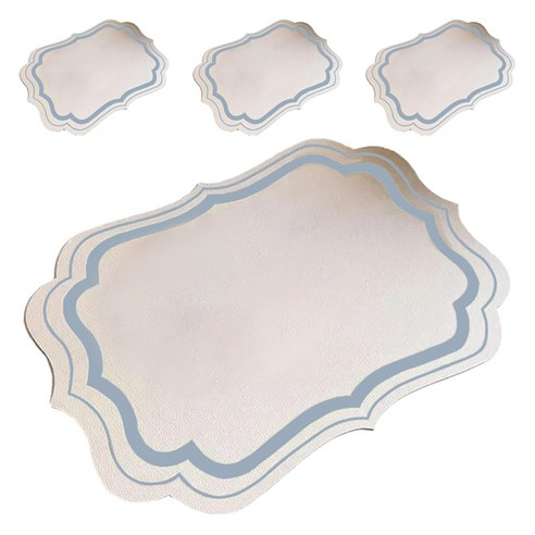MF스토어 북유럽 엘레강스 가죽 방수 테이블 매트, 스카이 블루, 4개, 45 x 30 cm