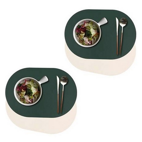 MF스토어 조엔수 양면 가죽 테이블 매트, 그린 베이지, 4개, 44 x 30 cm