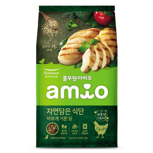풀무원아미오 전연령 강아지 자연담은 식단 건식사료, 닭, 1kg, 1개
