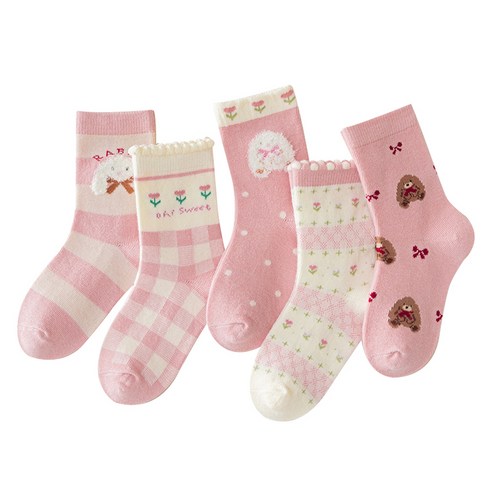 아이뿜 여아용 리본 토끼 양말 5종 세트 F137