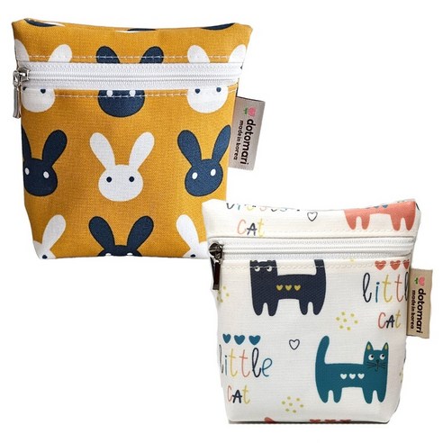 도토마리 방수 미니 약 생리대 파우치 2종 세트, 래빗옐로우 + 리틀캣
