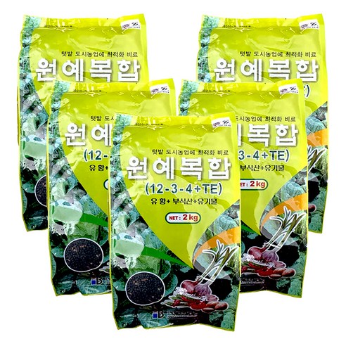 원예복합 비료 12-3-4+TE 유황 + 부식산 + 유기물 식물영양제, 5개, 2kg