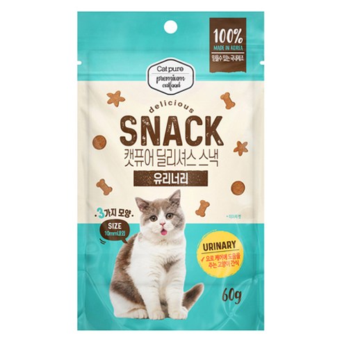 캣퓨어 고양이 딜리셔스 스낵 유리너리, 60g, 1개, 혼합맛(닭고기/참치)