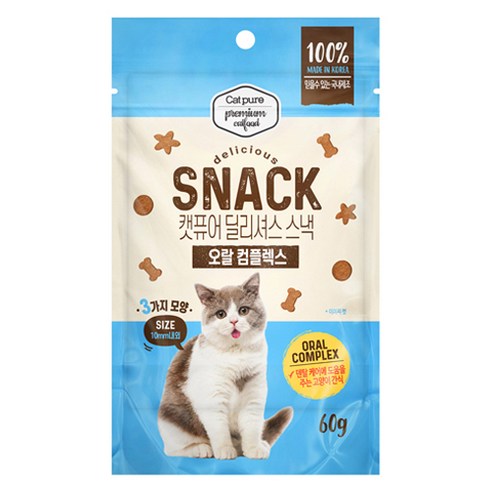 캣퓨어 고양이 딜리셔스 스낵 오랄 콤플렉스, 1개, 60g, 혼합맛(닭고기/참치)
