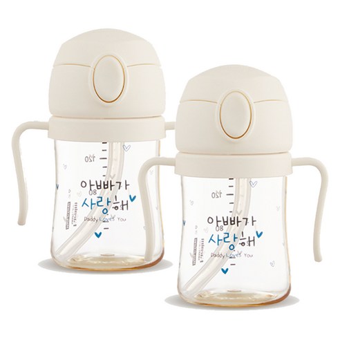 해님 유아용 낫싱 올인원 PPSU 원터치 빨대컵 트윈팩 150ml, 2개, 크림 화이트 아빠가