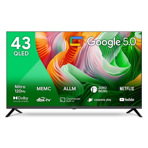 더함 4K UHD QLED 스마트 DLG 120Hz 돌비 AI 구글 5.0 TV, 109cm(43인치), UA431QLED SMART CINEMA60 25C1, 스탠드형, 고객직접설치