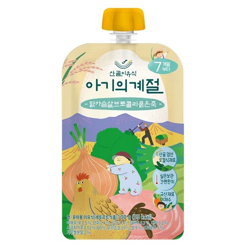 에코맘의산골이유식 아기의계절 중기 닭가슴살 브로콜리 묽은죽, 100g, 1개