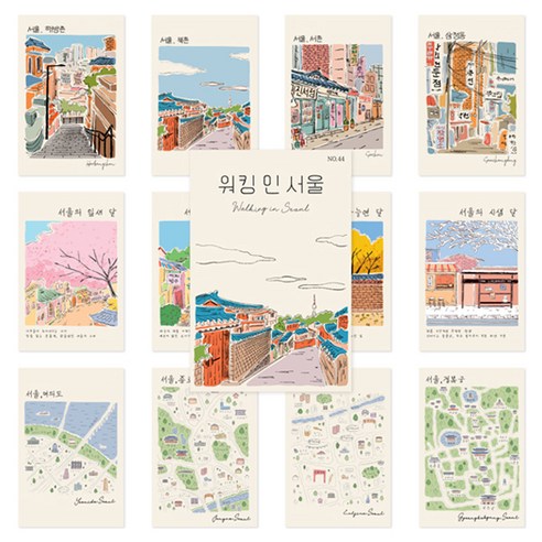모노라이크 워킹 인 서울 엽서 12종 세트, 혼합색상, 1세트