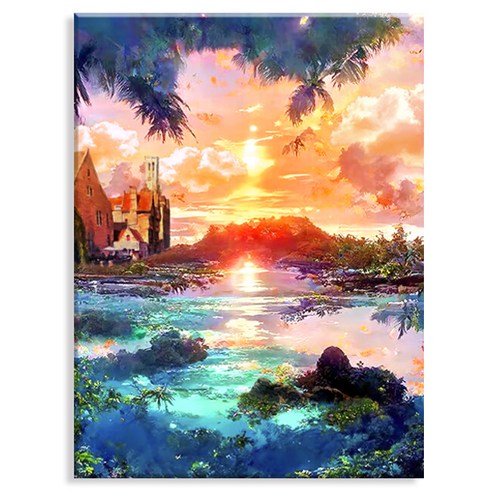 엔픽아트 캔버스형 보석십자수 DIY 세트 40 x 50 cm, MK157 풍경 노을지는 물가, 1개