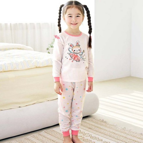 메이키즈 여아용 드리밍 레빗 9부 변화지 실내복 상하의 세트