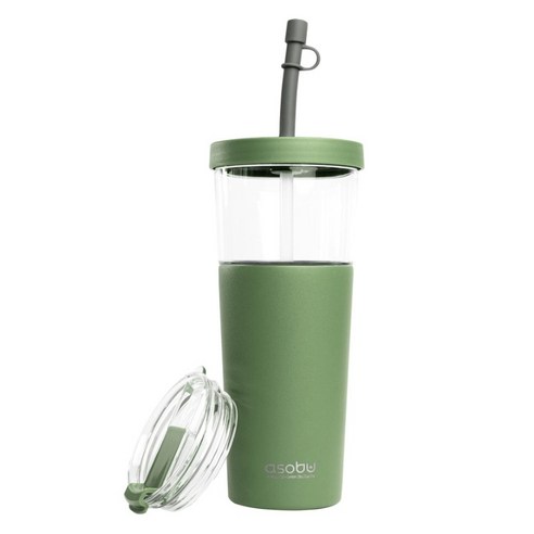 아소부 2IN1 보온보냉 빨대텀블러 앤 스테인리스컵 마리나, 바질그린, 845ml, 1개