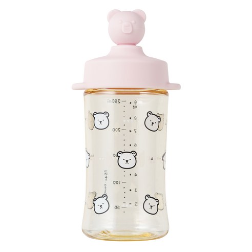 아키움 유아용 곰돌이 PPSU 빨대컵 260ml, 베이비핑크, 1개