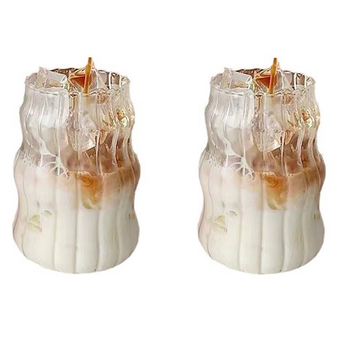 멍글프렌즈 호리병 디자인 투명 유리컵 500ml, 줄무늬, 2개