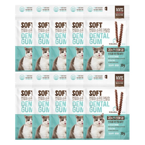 캣퓨어 고양이 소프트 덴탈껌 D&I, 20g, 10개, 혼합맛(생선/닭고기)