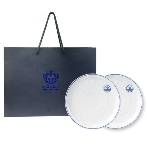 로얄코펜하겐 블루 라인 쿠페 플레이트 23cm + 쇼핑백, 블루 + 화이트, 2개, 접시 2p