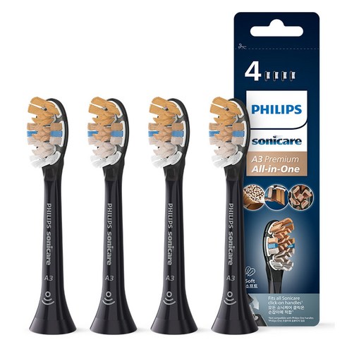 필립스 소닉케어 A3 프리미엄 올인원 칫솔모 4p, HX9094/96, 블랙, 1개