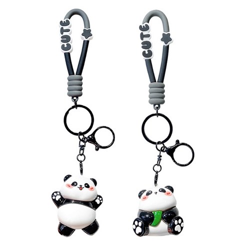 Ez2mk MS-470 Cute 판다 가방 자동차 펜던트 키링 2종 세트, 행복한 판다, 나뭇잎 판다, 1세트