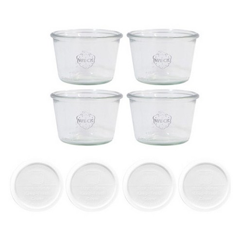 WECK 741 유리병 370ml x 4p + PE 뚜껑 4p 세트 밀크, 1세트