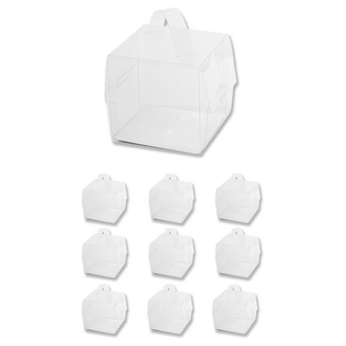 아이엔피 손잡이 투명 케익상자 + 받침 세트 소 13 x 13 x 11 cm, 화이트, 10세트