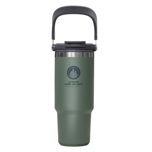 로티캠프 로텀 대용량 스텐 빨대 손잡이 보온 보냉 텀블러, 1개, 900ml, 포레스트그린
