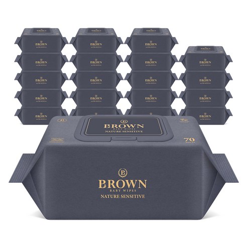 브라운 네이처 센시티브 아기물티슈 캡형, 73g, 70매, 20개