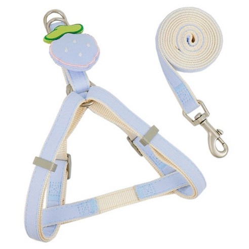 요런개 반려동물 포근한 색감의 하네스 + 리드줄 세트, 03블루 딸기, 1세트