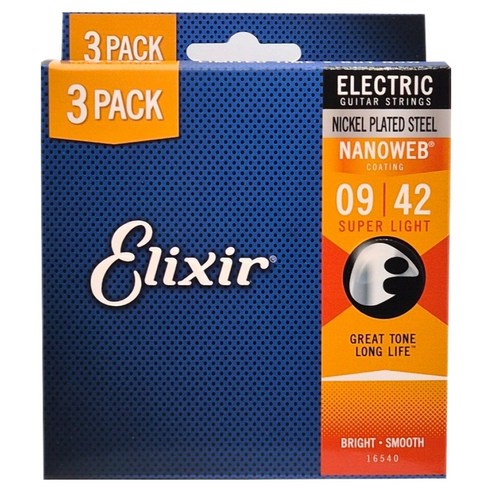 엘릭서 니켈 나노웹 슈퍼 라이트 일렉트릭 스트링 3p, 16540, 1세트