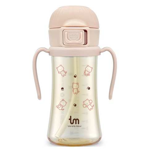토비앤몰리 유아용 PPSU 돗람이 원터치락 빨대컵 280ml, 1개, 핑크