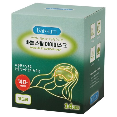 Bareum 일회용 스팀 아이마스크 우드향, 14개입, 1개