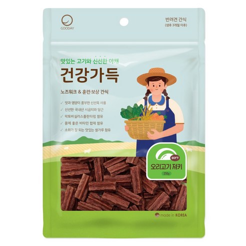굿데이 강아지 건강가득 져키, 오리고기, 250g, 1개