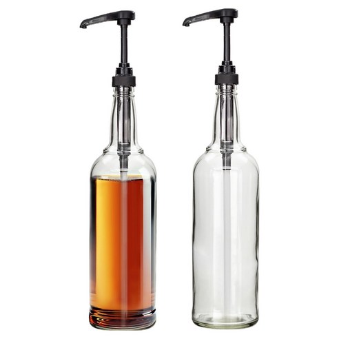 미르 투명 펌프 시럽 유리병 블랙, 2개, 750ml