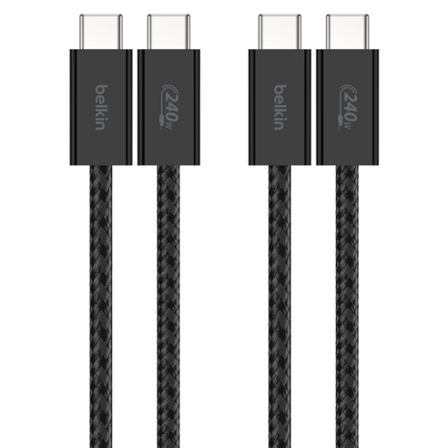벨킨 C타입-C타입 USB 부스트차지 브레이디드 240W 고속 충전 케이블 CAB019, 블랙(CAB019qc05BK2PK), 1개, 1.5m