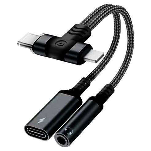 호후 애플8핀 / C타입-3.5mm 이어폰 AUX 라이트닝 PD 고속충전 동고 변환젠더 100W, 블랙, 1개, 120mm