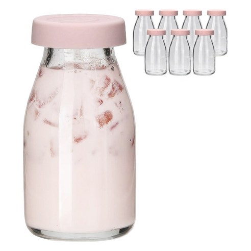 미르 헥사 실리콘뚜껑 레트로 유리 우유병 인디핑크, 8개, 180ml