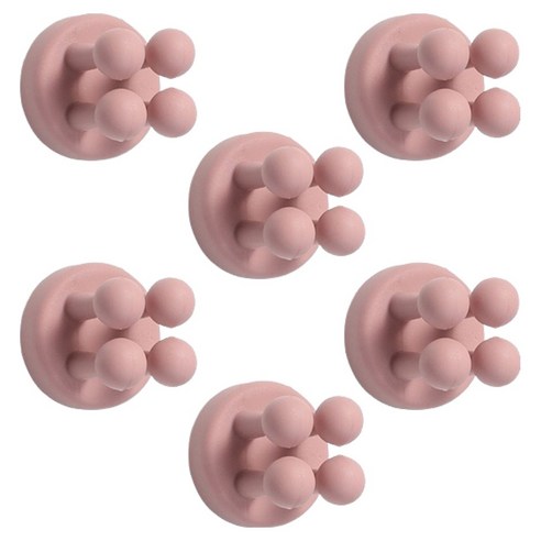 블럭마트 접착식 다용도 실리콘 칫솔 면도기걸이, 핑크, 6개