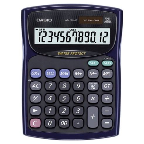 카시오 방수 계산기 WD-220MS, 1개, 블루