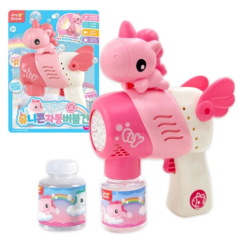 원앤원 LED 10버블홀 유니콘 자동 버블건 + 버블용액 100ml x 2p 세트, 핑크, 1세트
