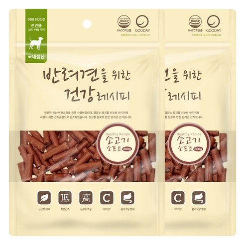 굿데이 반려견을 위한 건강레시피 져키, 소고기소프트, 300g, 2개