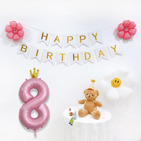 파티공구 왕관숫자 생일파티 세트, 핑크8, 1세트