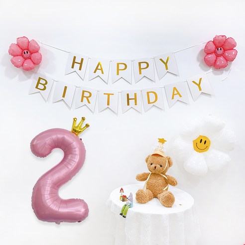 파티공구 왕관숫자 생일파티 세트, 핑크2, 1세트