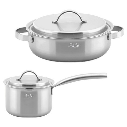 퀸센스 인덕션 아르떼 통 5중 냄비세트 2개, 은색, 편수 14cm + 전골 24cm, 1세트