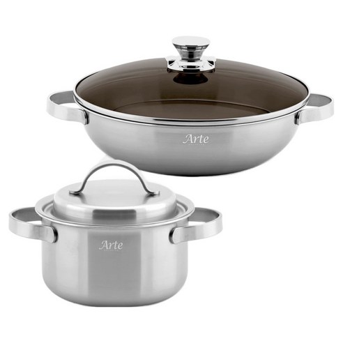 퀸센스 인덕션 아르떼 통 5중 냄비세트 2개, 은색, 양수 16cm + 궁중전골 28cm, 1세트